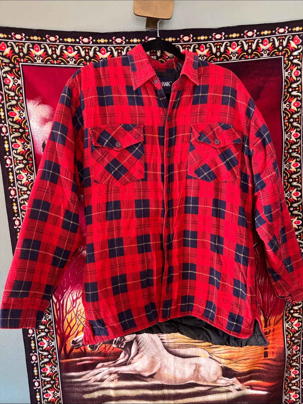Big Yank Red & Navy Plaid Men’s Flannel Quilted Work Farm Jacket